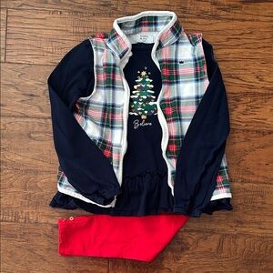 Crown & Ivy Kids Plaid Vest with Navy Top